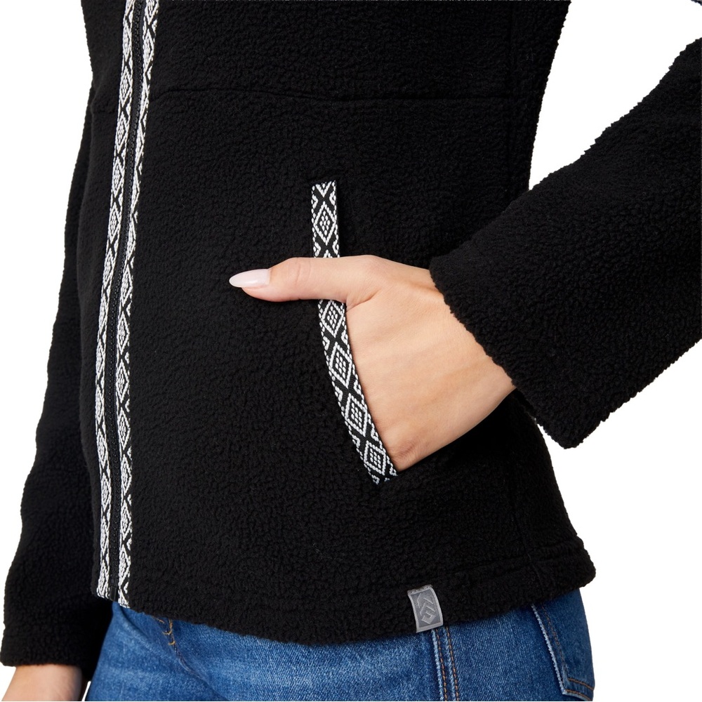 Free Country Black faux Fleece Jacket with Patterned Trim - Picture 4 of 4